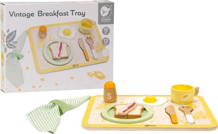 Immagine prodotto Classic World Set da colazione vintage in legno con vassoio, 13 pezzi.