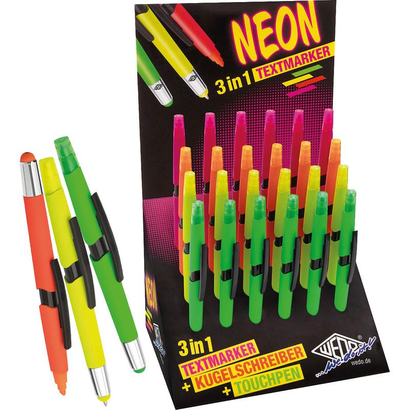 Wedo Eingabestift Touch Pen Neon 3 in 1, Stylus, Mehrfarbig