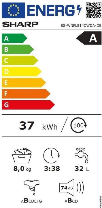 Energie-Label Sharp ES-WNFL814CWDA-DE (8 kg, Links)