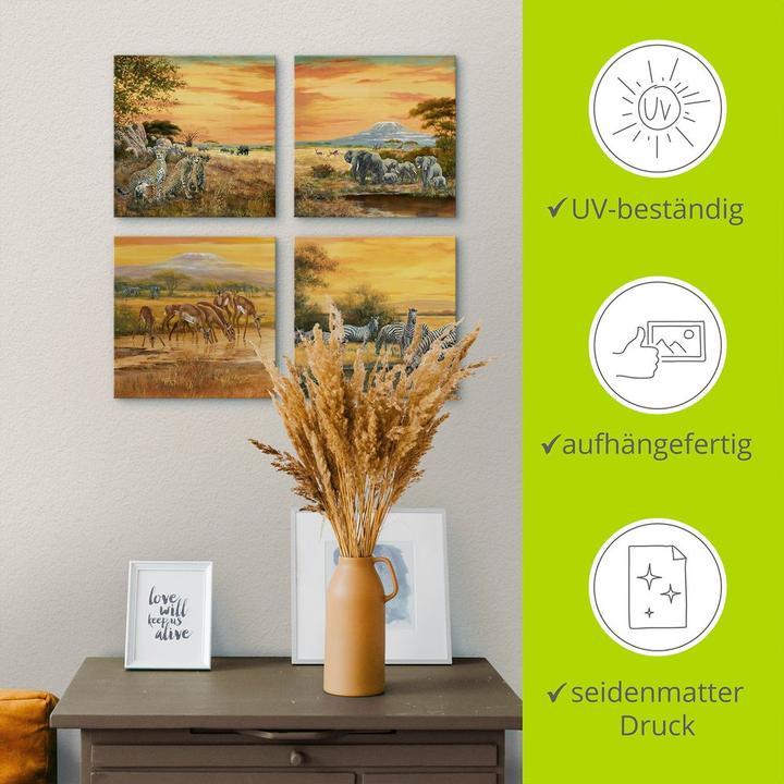 Actual product image Artland Canvas picture on panel, set cheetahs elephants zebras in the steppe K2KL (40x40 cm)