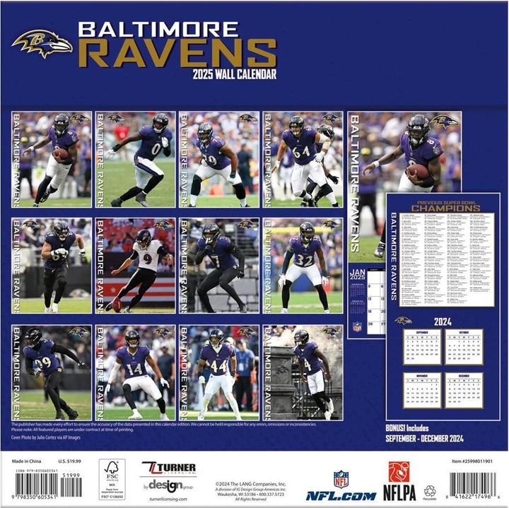 Image du produit NFL - Baltimore Ravens - Calendrier mural de l'équipe 30,5 x 30,5 cm 2025 (30,5 x 30,5 cm)