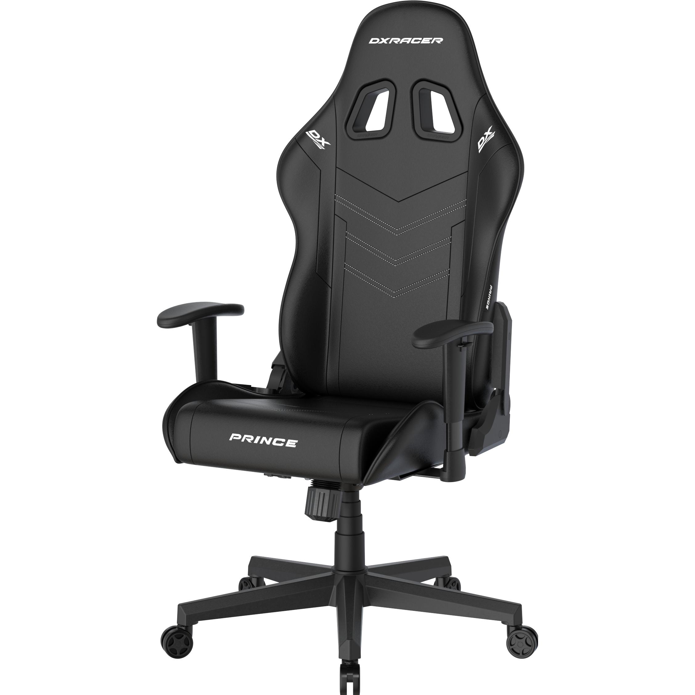 DXRacer Prince Gaming Chair Regular L, PVC, schwarz schwarz mit weissen Nähten, Sedia gaming, Bianco, Nero