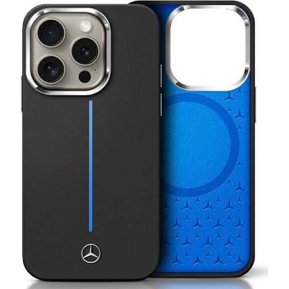 Mercedes MEHMP16S23SUMBK iPhone 16 6.1" czarny/black hardcase Silicone Blue Stripe MagSafe (Apple iPhone 16), Smartphone...