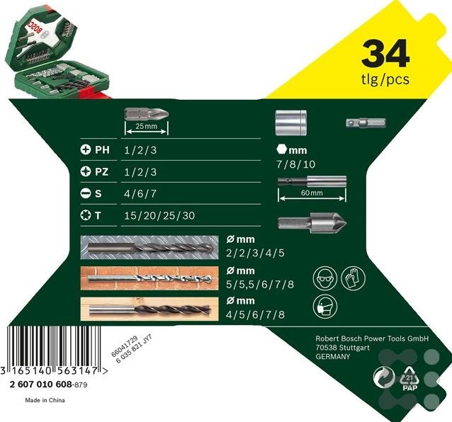 Image du produit Bosch Zubehör X - Line Jeu de forets et d'embouts classiques 34 pièces (5 mm, 6 mm, 7 mm, 8 mm, 4 mm, 3 mm, 2 mm, 5,5 mm)