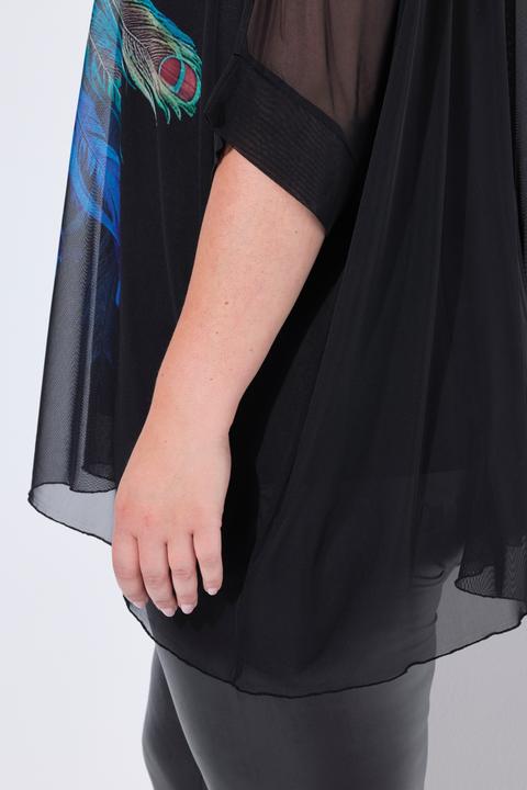 Produktbild Miamoda Mesh-Bluse, oversized, Pfauenfedern, blickdichtes Jerseytop (46, 48)