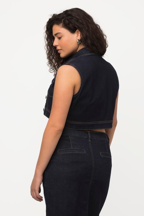 Produktbild Ulla Popken Jeansweste, kurz, Slim, Hemdkragen, ärmellos, recycelt (46)