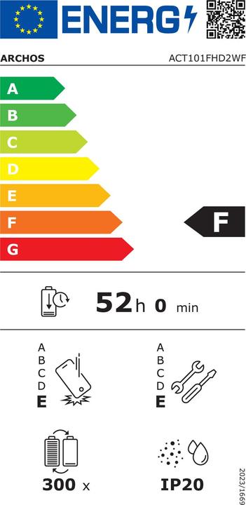 Energy Label Archos T101 FHD2 WiFi (WLAN only, 10.10", 64 GB, White, Grey)