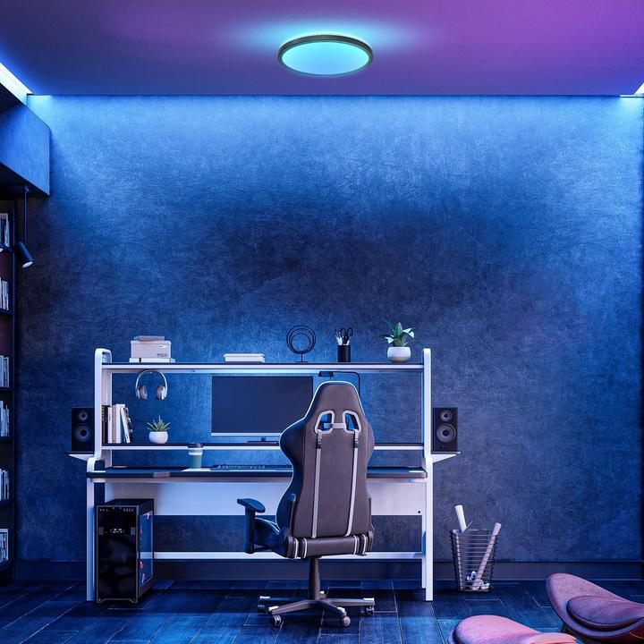 Actual product image B.K.Licht Ultra-flat RGB/W-LED panel with backlight, black, 1xLED/15W (1850 lm)