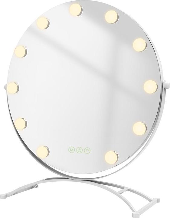 Emke Hollywood Kosmetikspiegel(Rund) mit 11 Lampen, 1X+7X Vergrösserung, 3 Farbtemperatur, 50*58cm,Weiss