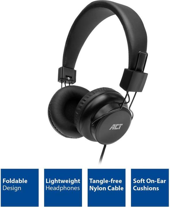Actual product image ACT Foldable stereo headphones with 3.5mm audio jack (Cable)
