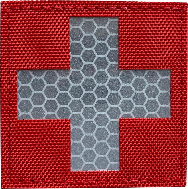 Actual product image Charlie Mike Morale Patch Klettabzeichen SWISS FLAG SQUARE reflective/Laser - white/red