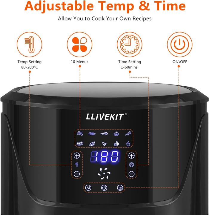 Immagine prodotto Llivekit Friggitrice ad aria calda XXL 5L, nero e argento