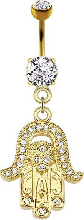 Produktbild Star Piercing Banane 14k vergoldet mit Anhänger Hamsa Kristall silber (Messing, Chirurgenstahl 316L)