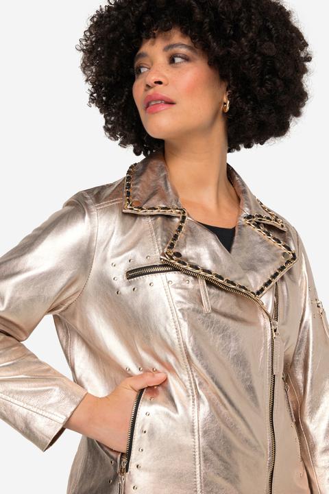 Actual product image Angel of Style Embroidered Back Leather Biker Jacket in Real Leather with Golden Coating (52)