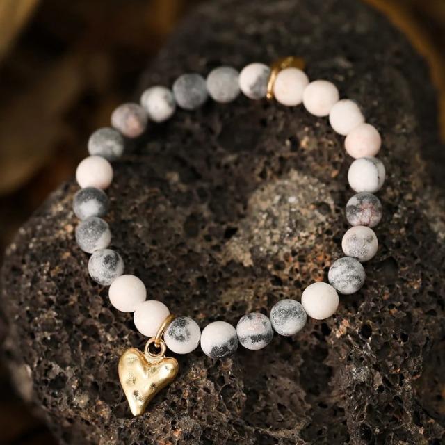 Actual product image Andreani Armband aus echtem Jaspis und Achat mit Herzanhänger von (19 cm, Genuine jasper and agate)