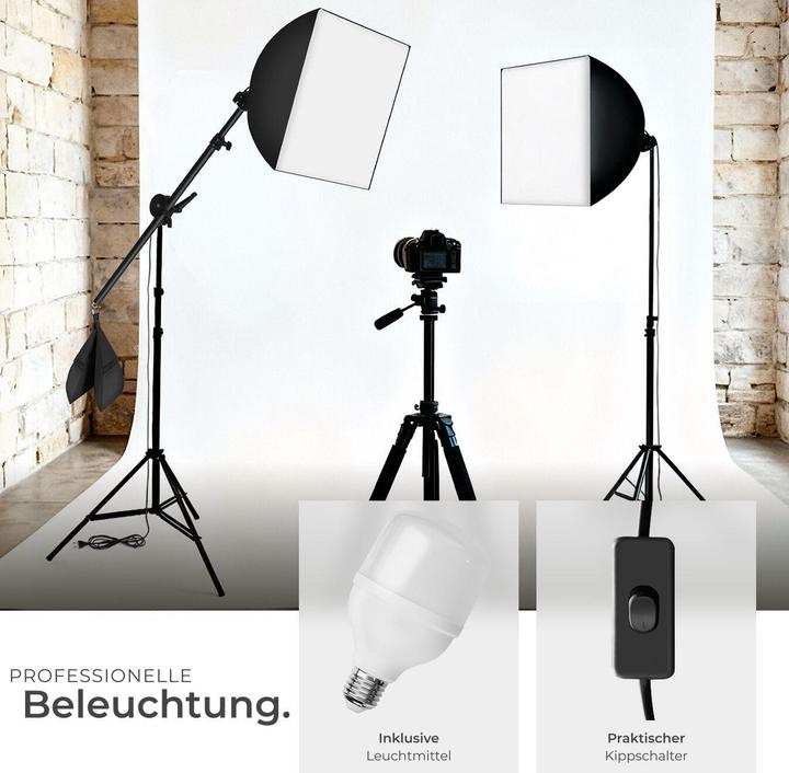 Produktbild tectake 3 Studioleuchten mit Softbox, Stativ und Tasche (Studioleuchte)