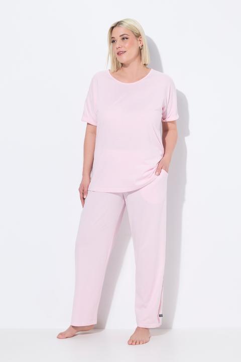 Actual product image Ulla Popken Openwork Detail Short Sleeve Two Piece Pajama Set (58)