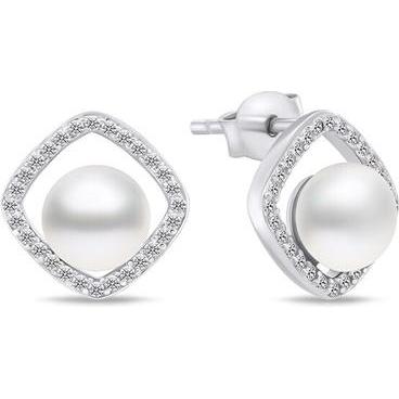 Brilio, Ohrringe, Silver - Timeless silver earrings with pearl and zircons EA785W