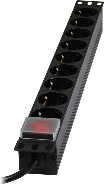 Produktbild Synergy 21 ALLNET 19"zbh. Steckdosenleiste, 9xDosen(CEE7)->Stecker(CEE7), Schalter, Schwarz (9 x, CEE7, 2 m)