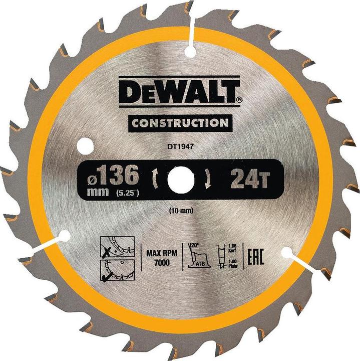 DeWalt DT1947 Cirkelzaagblad accu 136/10mm 24WZ, 1 stuk