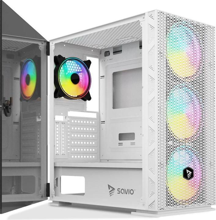 Actual product image Savio Obudowa komputerowa ARGB Mesh/Glass, Raptor X1 Biała (ITX, mATX, ATX)