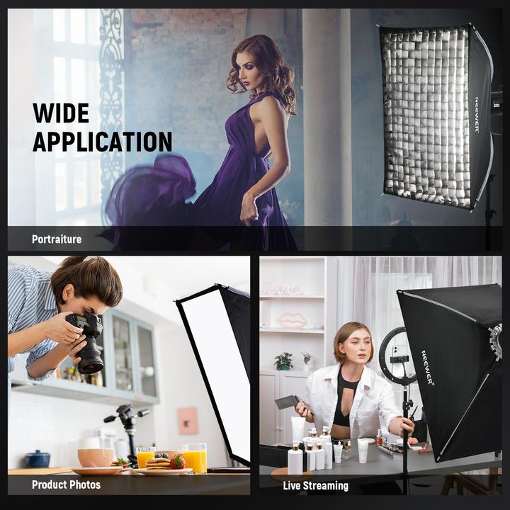 Image du produit Neewer 60x90cm Rectangular Nylon Alloy Quick Release Softbox With Grid (Boîte à lumière)
