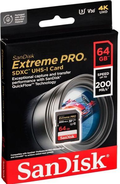Actual product image Sandisk Extreme PRO UHS-I V30 (64 GB, SDXC, U3, UHS-I)