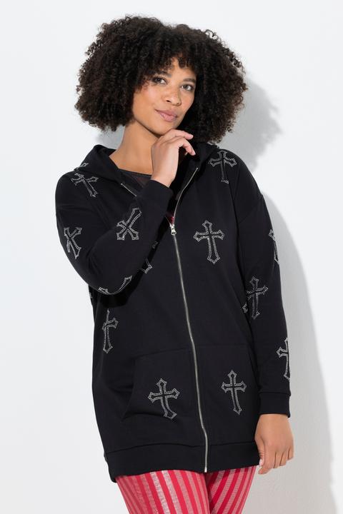 Image du produit Angel of Style Veste en molleton à capuche, croix en strass scintillants et coupe oversize (50)