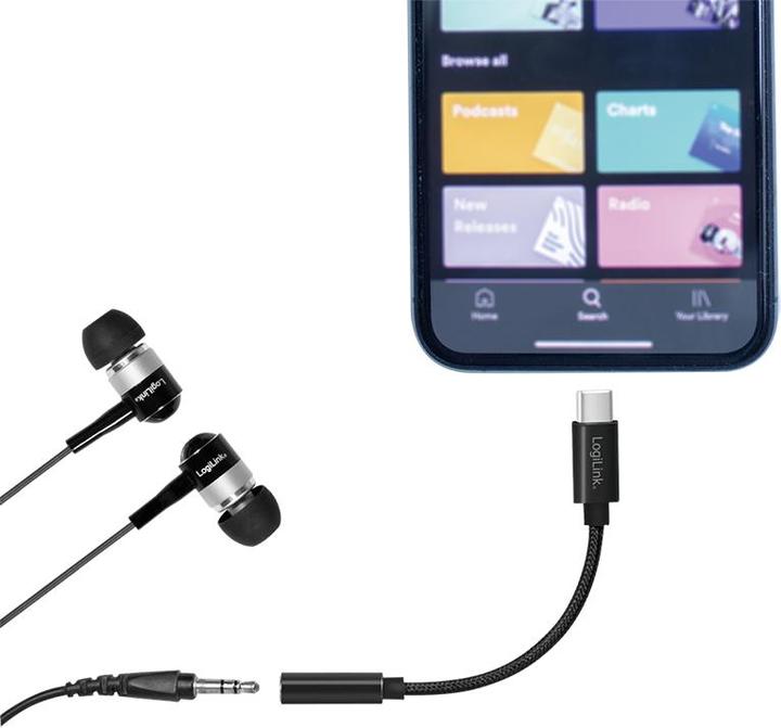 Actual product image LogiLink Cable USB-C to 3.5mm 0.13m Black (USB Type C, 3.5mm jack)