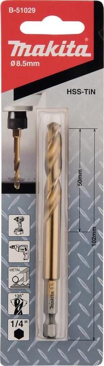 Immagine prodotto Makita Punta metallo HSS-TiN con codolo esagonale 1/4" (8,5 millimetri)