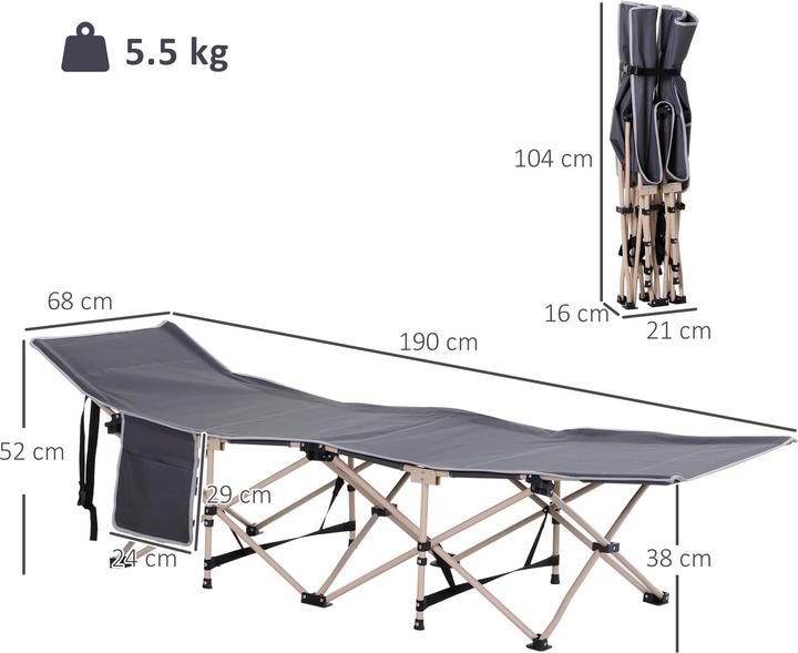Produktbild Outsunny Campingbett Stahl, Oxfordstoff Grau