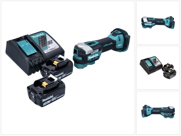 1x Makita DTM 52 cordless multifunction tool, 2x Makita BL 1830 B 18 V 3.0 Ah battery, 1x Makita DC 18 RC battery charger 18 V