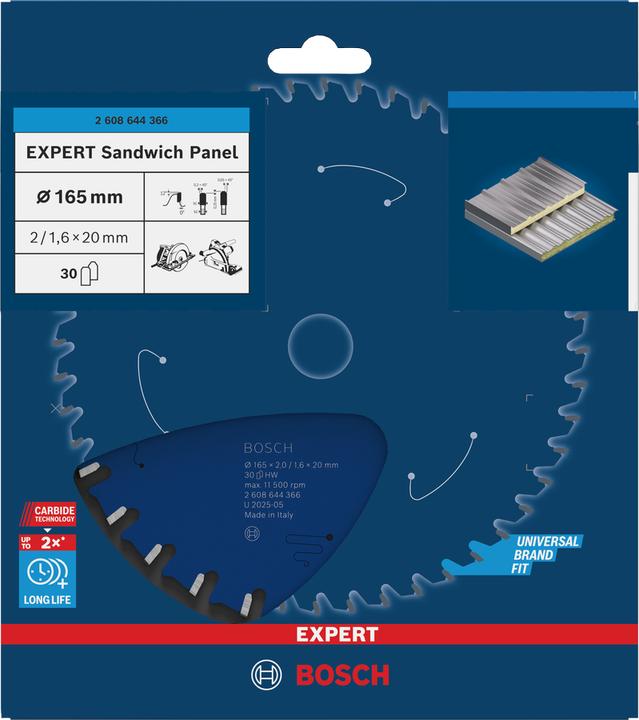 Produktbild Bosch Professional Zubehör Kreissägeblatt Expert for Sandwich Panel, 165 x 20 x 2,0 mm, 30
