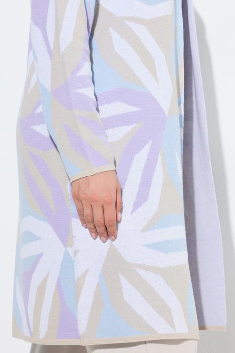 Produktbild Ulla Popken Long-Strickjacke, grafisches Muster, Stehkragen, Langarm (54)