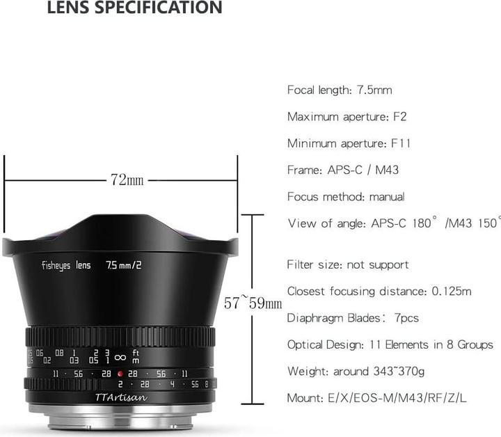 Produktbild TTArtisan 7.5 mm, f/2.0 (Micro Four Thirds, APS-C / DX)