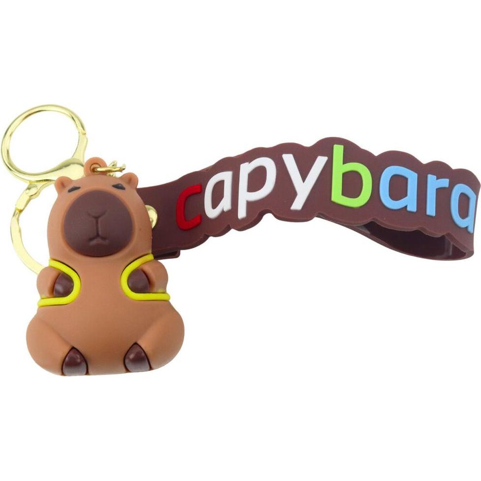 Lean Toys, Portachiavi, Schlüsselanhänger Capybara Figur mit gelbem Rucksack Anhänger Karabinerring, Multicolore, Giallo