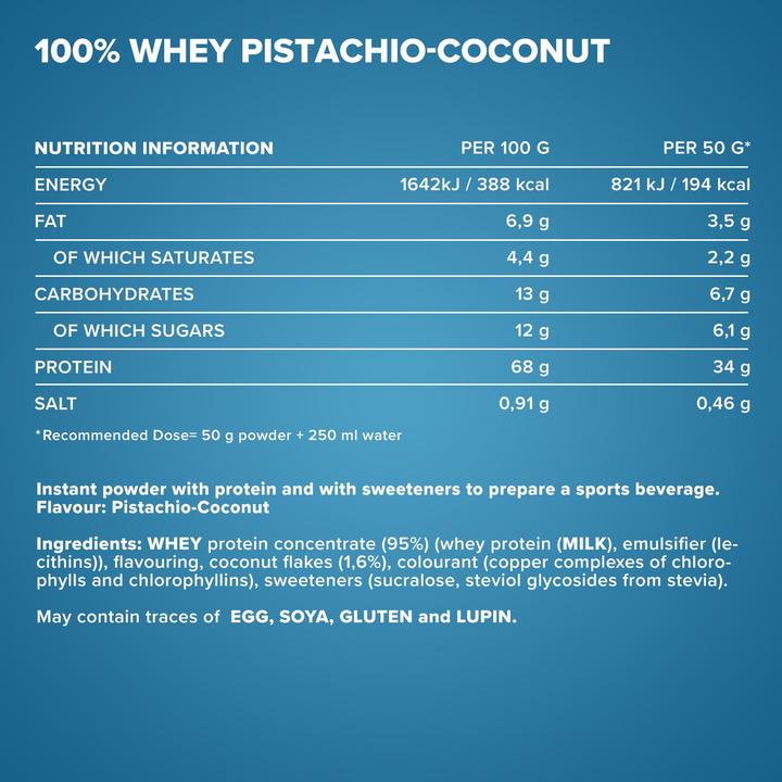 Valeurs nutritives et ingrédients IronMaxx 100% Whey Protein (sachet de 500g) (Pistache, Noix de coco, 1 x, 500 g)