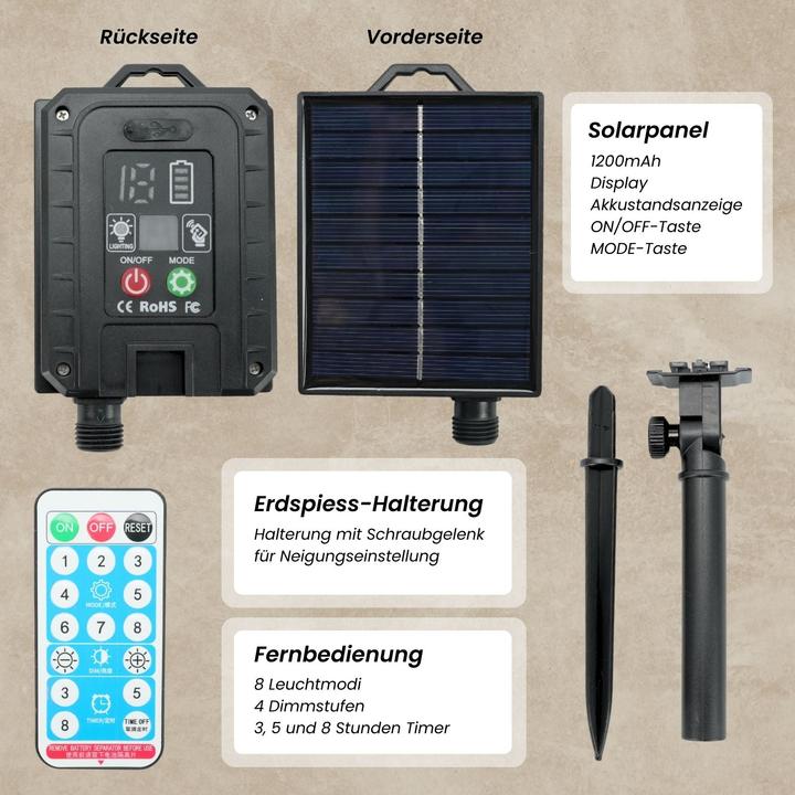 Image du produit Hermex LED-Hanfseil-Lichterkette Solar-Leuchtkette Gartenbeleuchtung Lampe (10 m)
