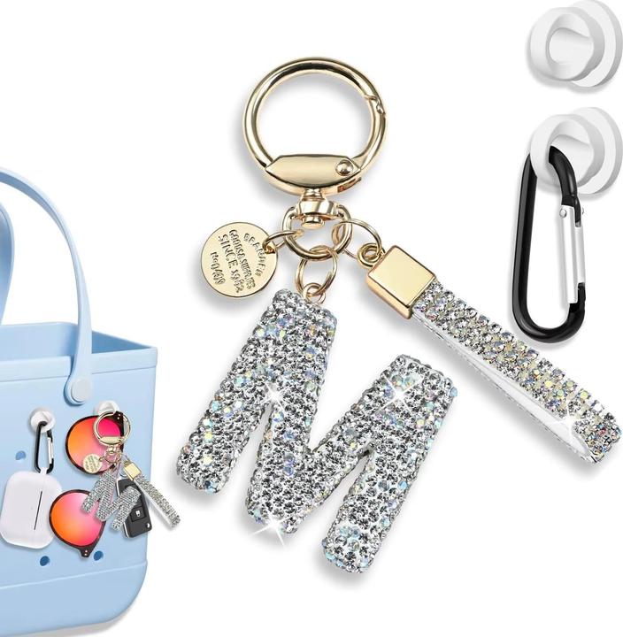 Actual product image Swissdetector Keyring with initial - M - Strass - Glitter - Silver