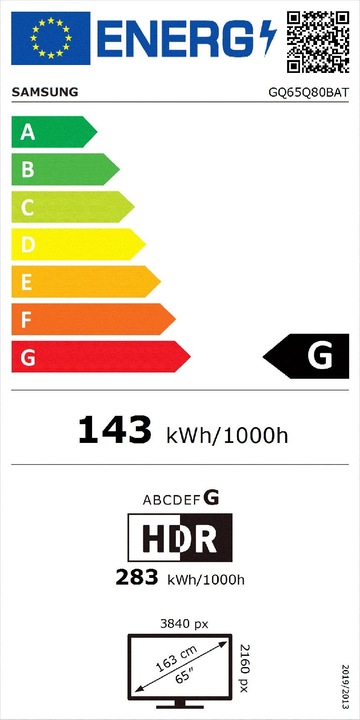 Label énergétique Samsung GQ65Q80BAT (65", Q80B, LED, 4K, 2022)