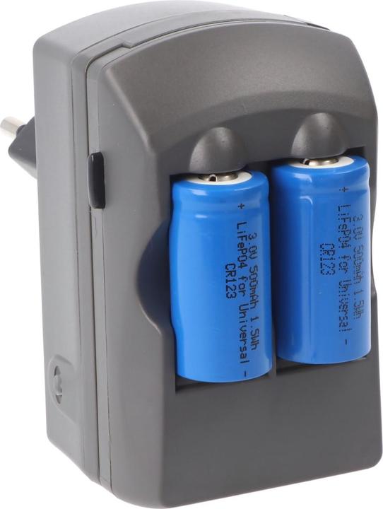 Actual product image AccuCell CR123A 2-fold charger including 2 pieces Li-ion batteries CR123A (2 pcs., CR123A, 500 mAh, Battery + charger)