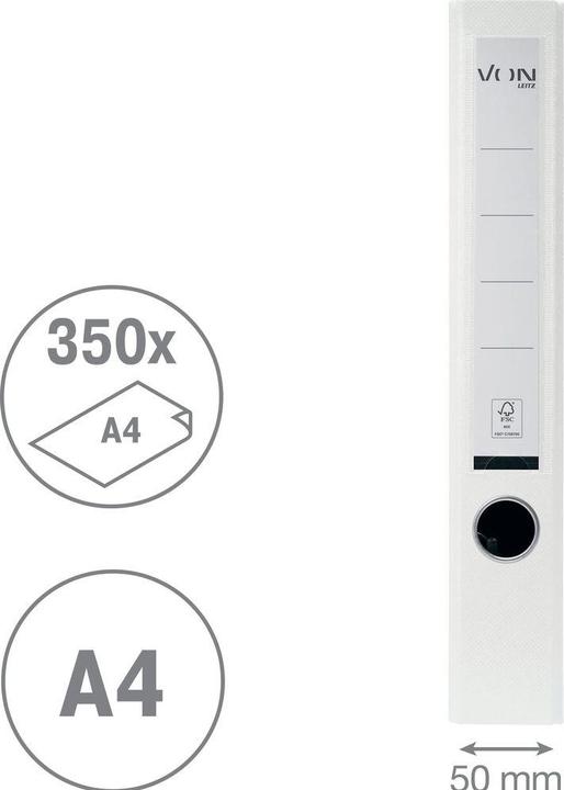 Produktbild von Ordner mit PP/Papier, 5 cm, Weiss (A4, 50 mm, 1 Stk.)