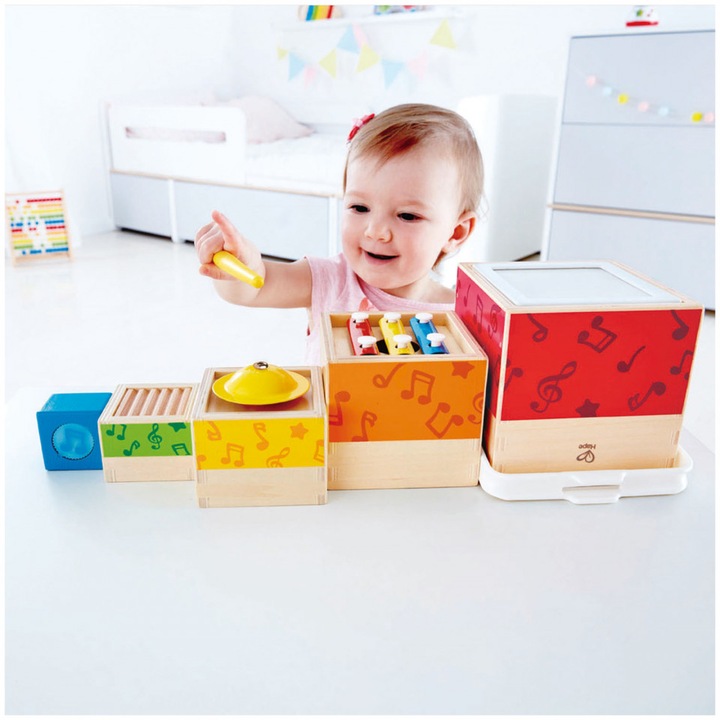 Actual product image Hape Music Stacking Cube (English, French, Italian, German, Spanish)