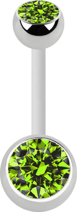 Produktbild Star Piercing Banane weiss mit zwei Kugeln silber Kristall hellgrün (Kunststoff, Chirurgenstahl 316L, ohne Messing)