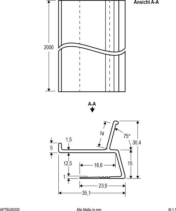 Produktbild EVN APTBUW200 AluminiumTrockenbauprofil 200cm (2000 mm, 35 mm, 30.40 mm)