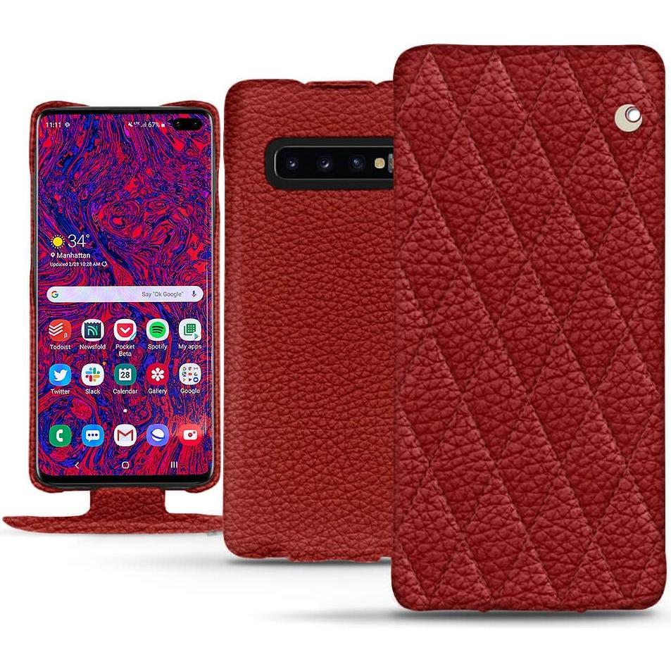 Noreve Lederschutzhülle vertikal (Samsung Galaxy S10+), Smartphone Hülle, Rot
