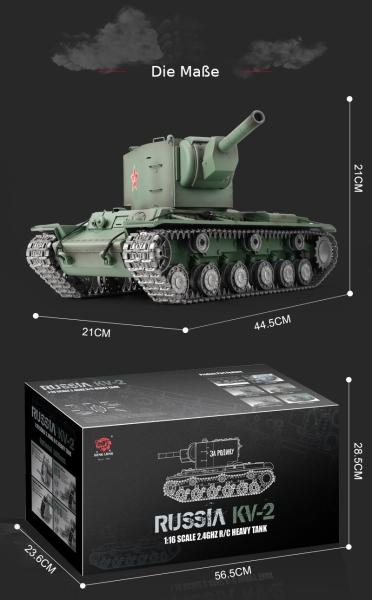 Immagine prodotto Es-toys Carro armato RC "Russian KV-2" Heng Long 1:16 con fumo e suoni -2,4Ghz V7.0 (RTR pronto all'uso)