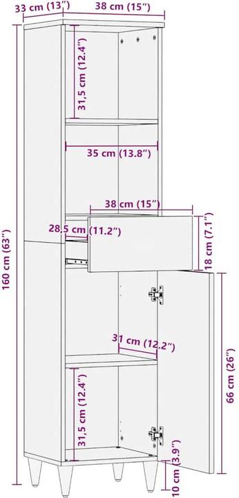 Actual product image vidaXL Badezimmerschrank (38 x 33 x 160 cm)