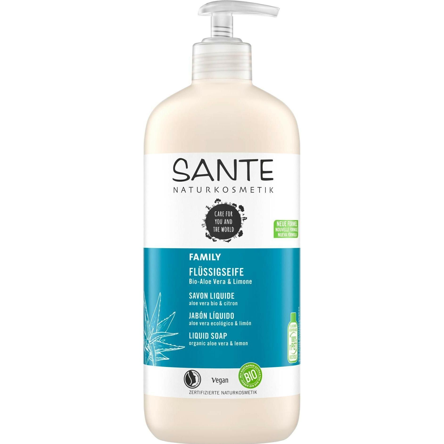 Sante, Sapone mani, Sapone liquido famigliare organico Aloe & Lime (Sapone liquido, 500 ml)