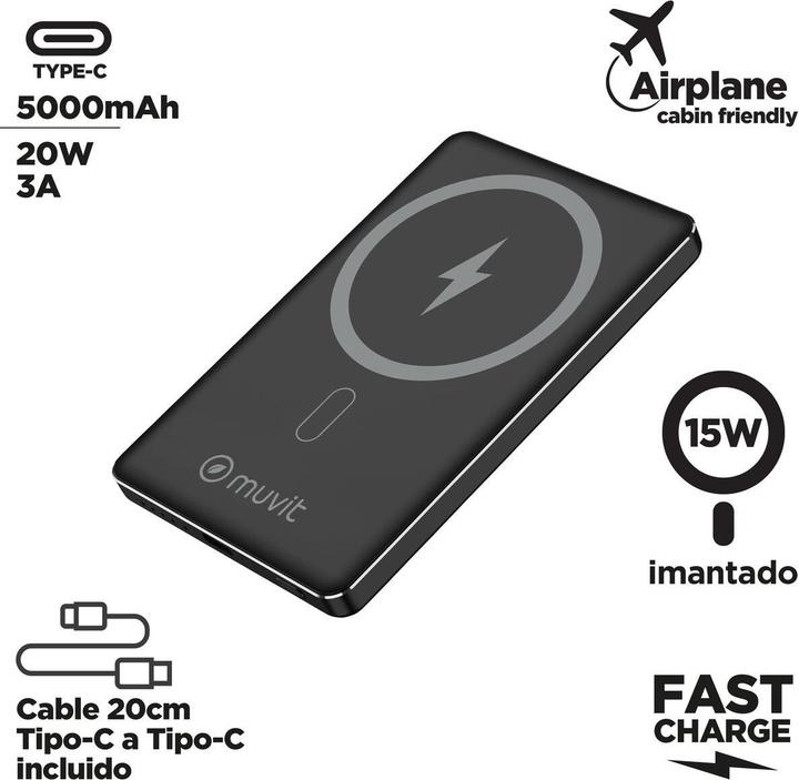 Immagine prodotto Muvit Powerbank for Change Schwarz Aluminium 5000 mAh (5000 mAh, 15 W)